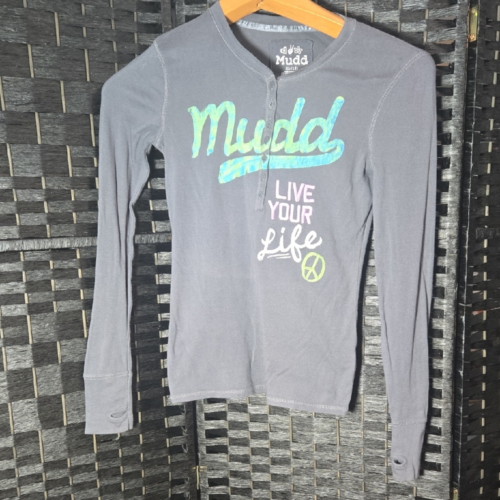 Mudd Girls XL 16 Charcoal Long Sleeve Tee 'Live Your Life'